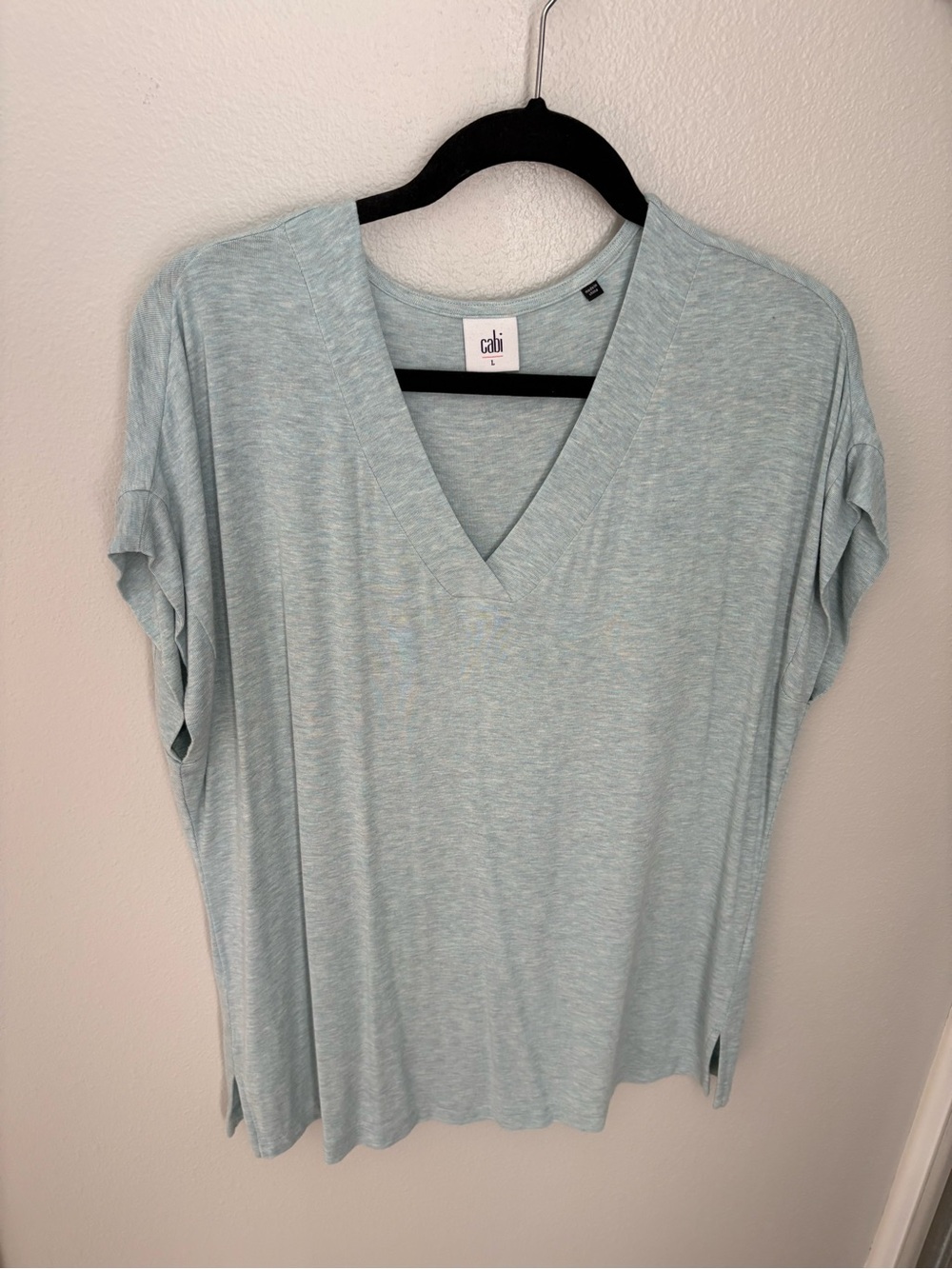 CAbi Pale Blue V-Neck Short Sleeve Top